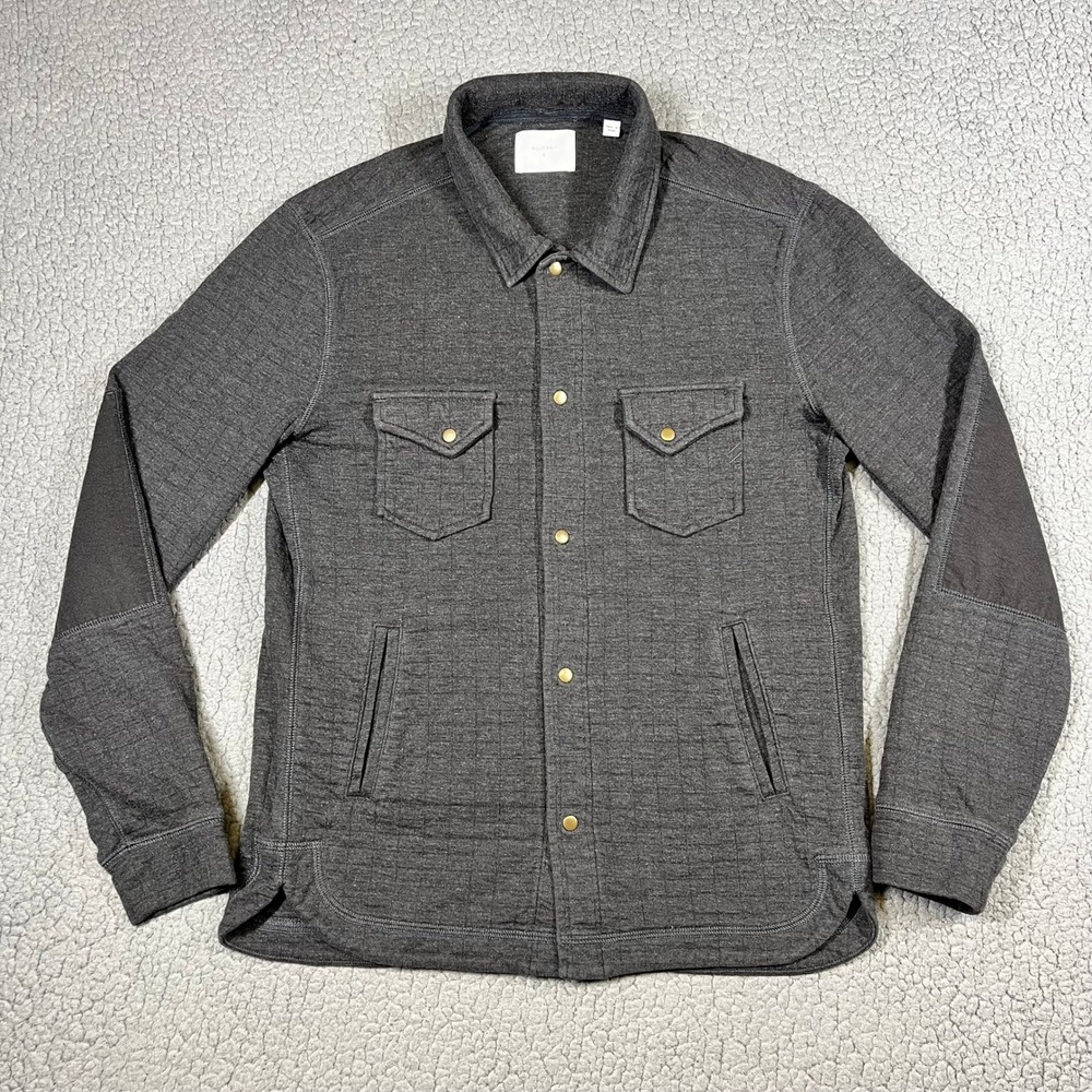 Billy Reid Quilted Snap Front Shirt Jacket Mens Charcoal Grey Size S Elbow Patch